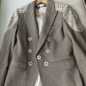 Veronica Beard Dickey Faithon Jacket-houndstooth with lace detail